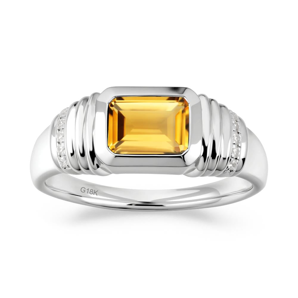 Wide Band Emerald Cut Citrine Men Ring - LUO Jewelry #metal_18k white gold
