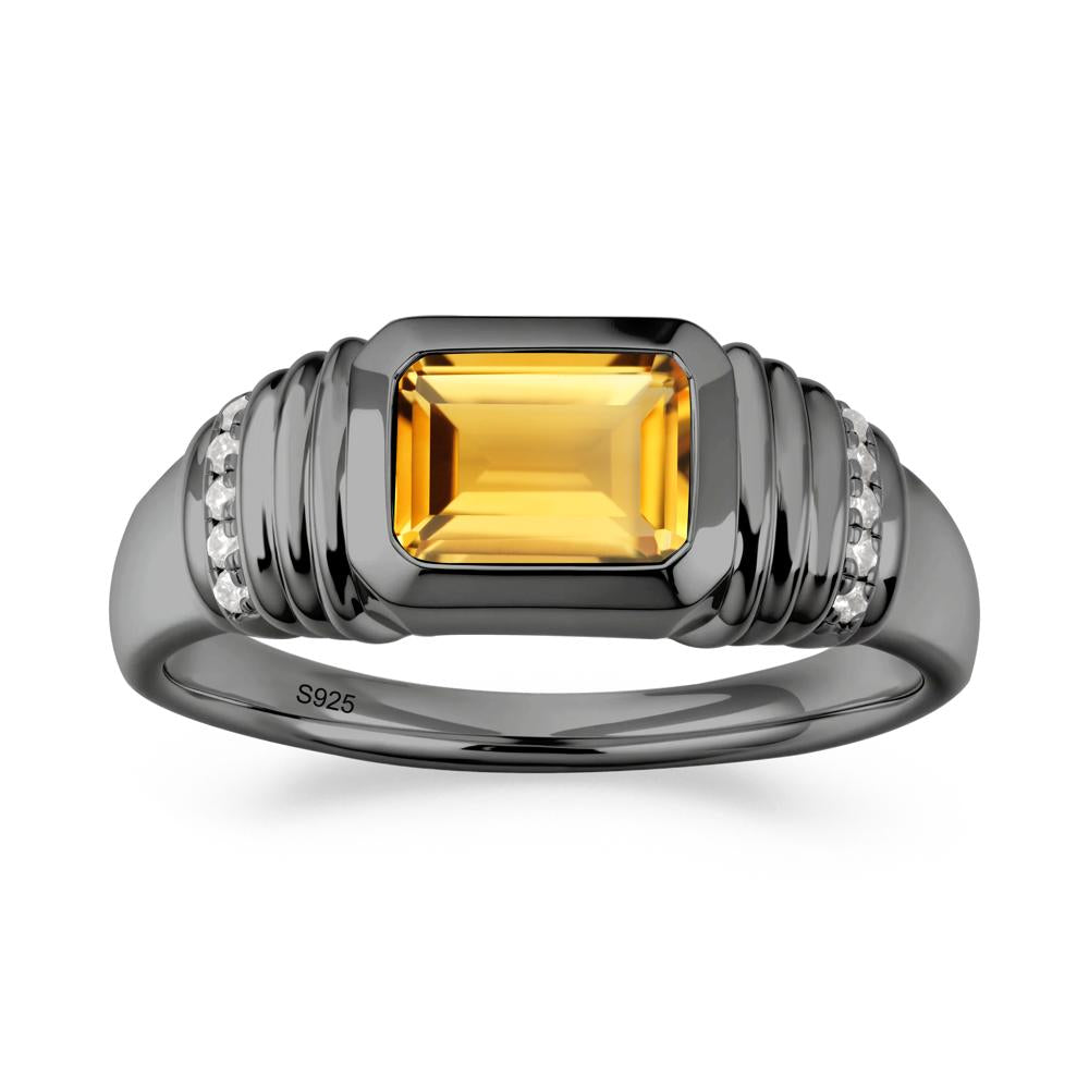 Wide Band Emerald Cut Citrine Men Ring - LUO Jewelry #metal_black finish sterling silver