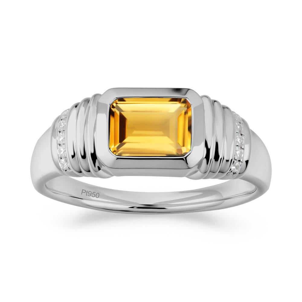Wide Band Emerald Cut Citrine Men Ring - LUO Jewelry #metal_platinum