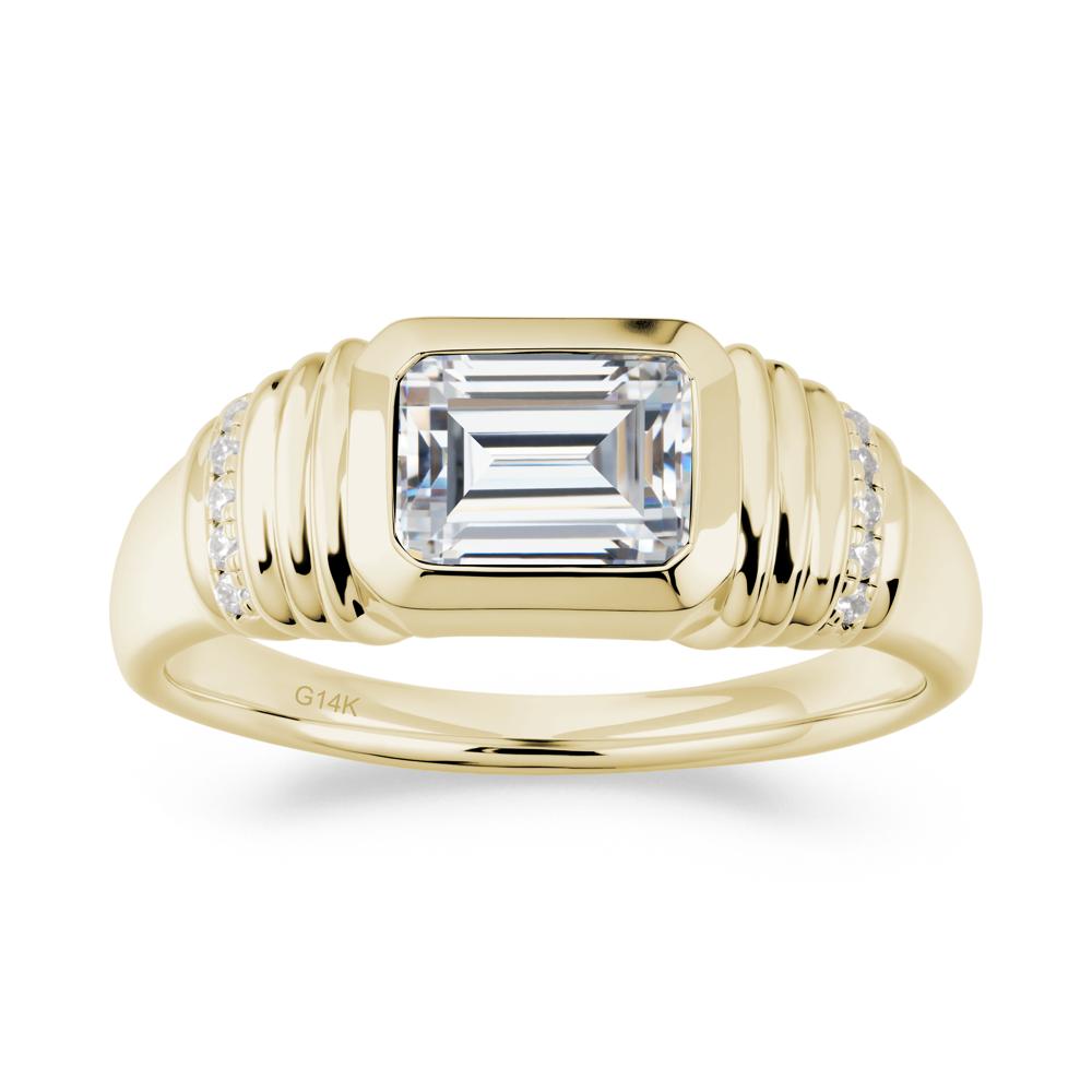 Wide Band Emerald Cut Cubic Zirconia Men Ring - LUO Jewelry #metal_14k yellow gold