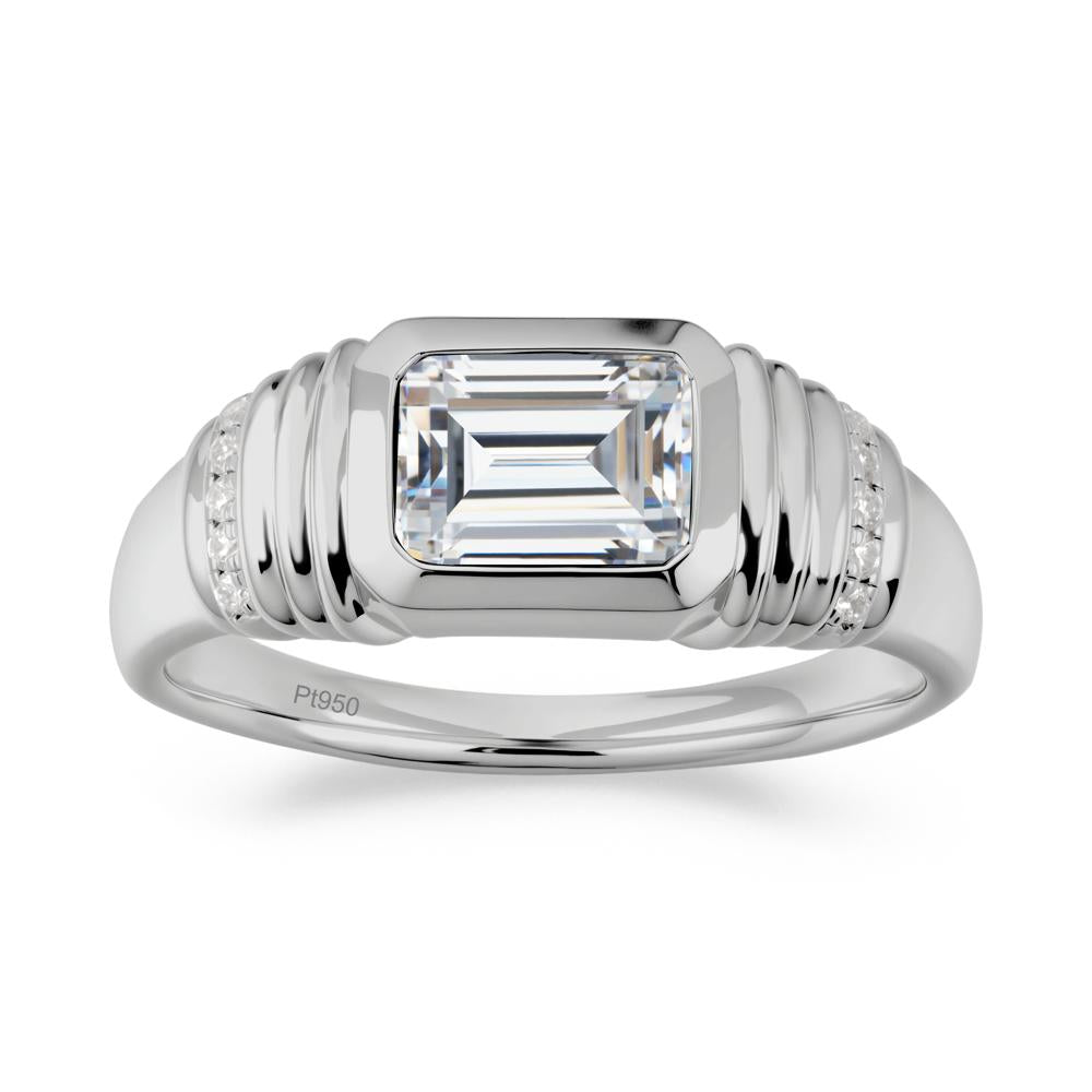 Wide Band Emerald Cut Cubic Zirconia Men Ring - LUO Jewelry #metal_platinum