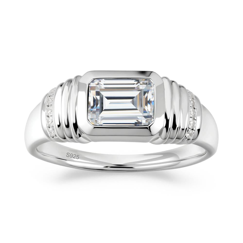 Wide Band Emerald Cut Cubic Zirconia Men Ring - LUO Jewelry #metal_sterling silver