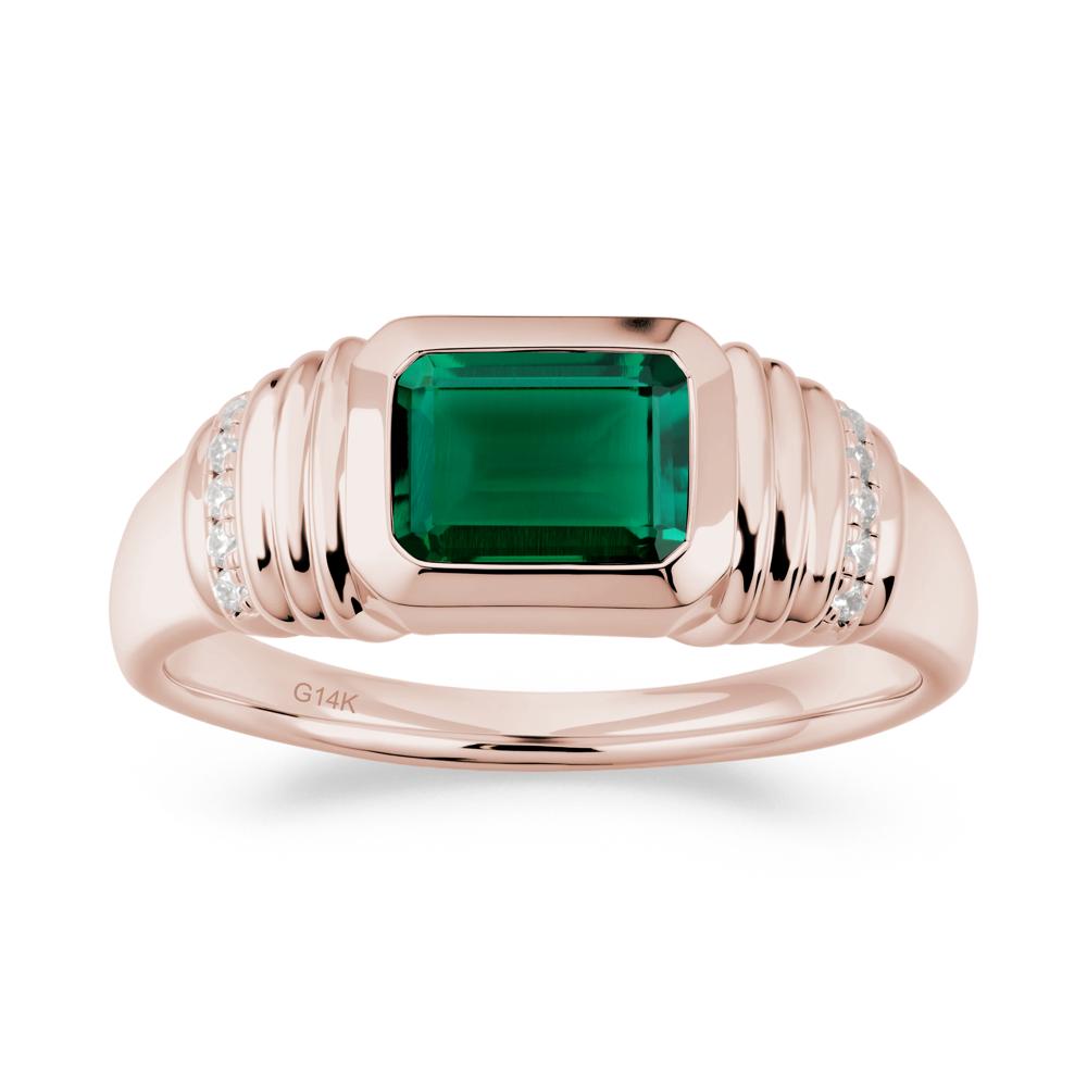 Wide Band Emerald Cut Emerald Men Ring - LUO Jewelry #metal_14k rose gold