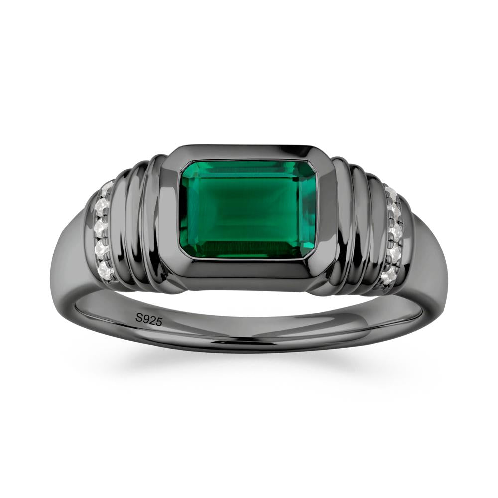 Wide Band Emerald Cut Emerald Men Ring - LUO Jewelry #metal_black finish sterling silver