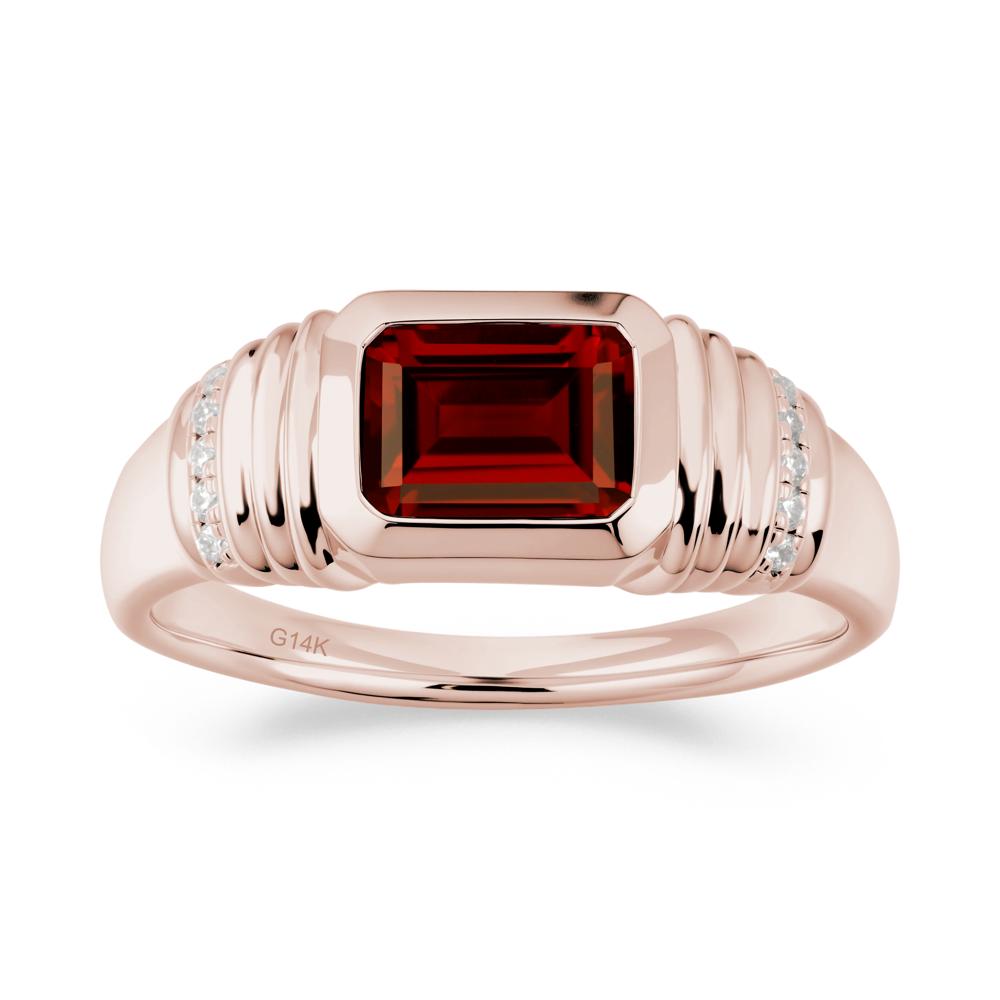 Emerald Cut Garnet Bezel Ring for Men - LUO Jewelry #metal_14k rose gold