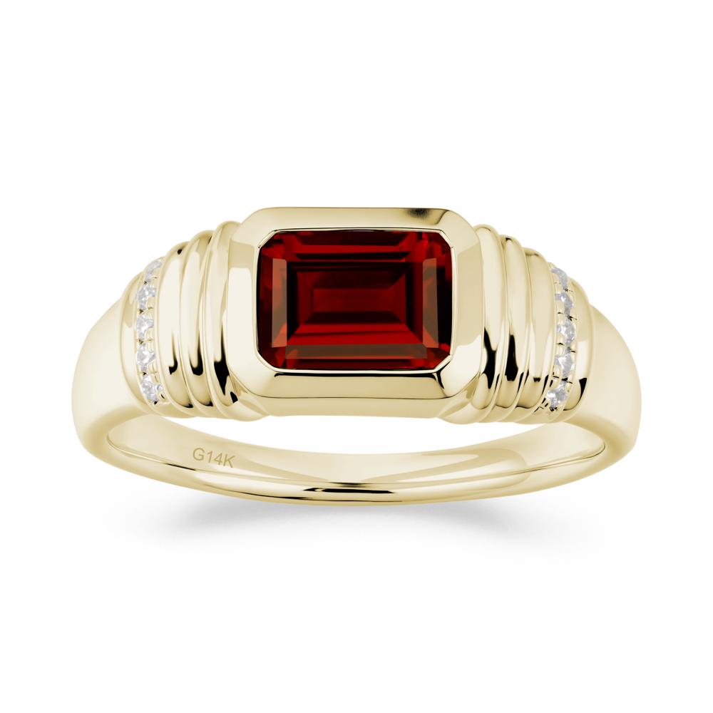Emerald Cut Garnet Bezel Ring for Men - LUO Jewelry #metal_14k yellow gold