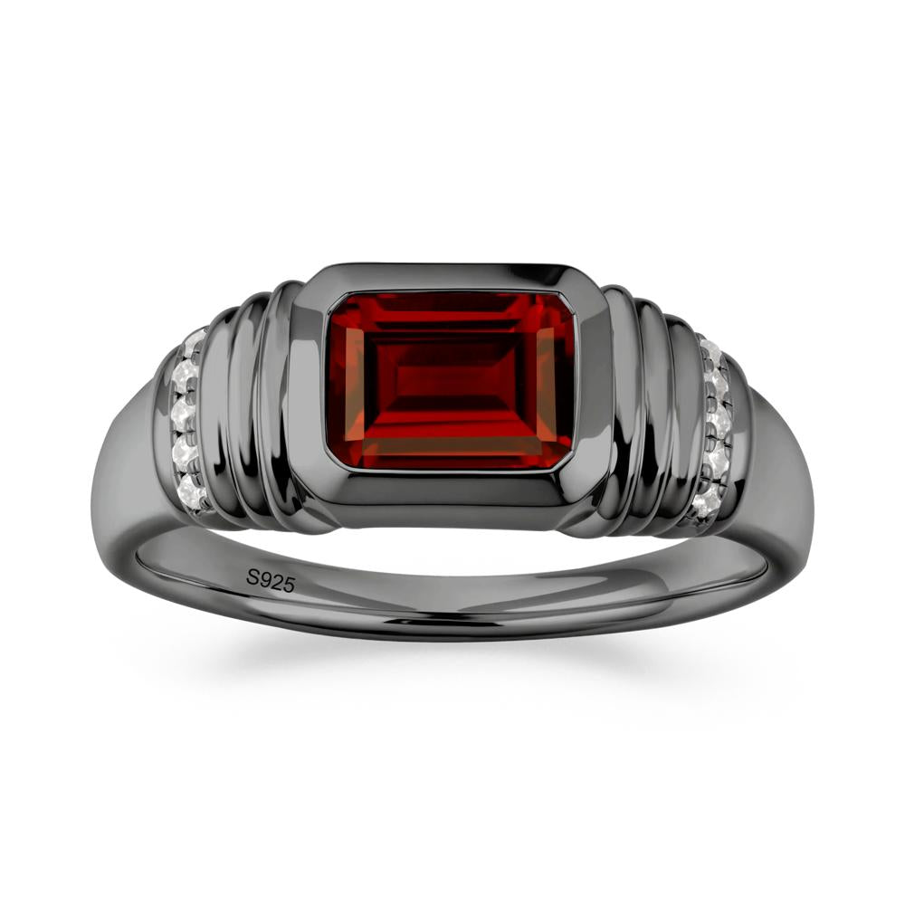 Emerald Cut Garnet Bezel Ring for Men - LUO Jewelry #metal_black finish sterling silver