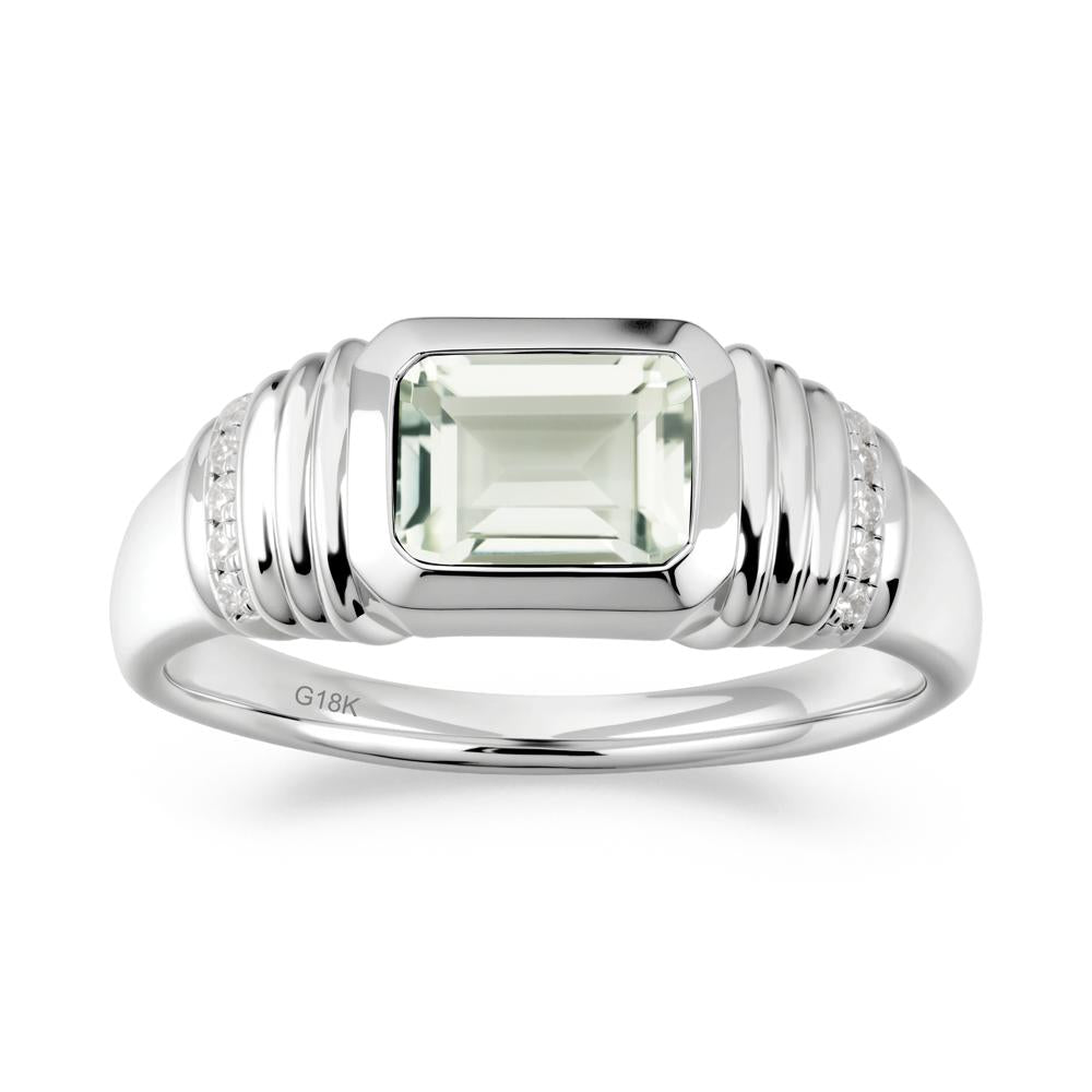Emerald Cut Green Amethyst Bezel Ring for Men - LUO Jewelry #metal_18k white gold