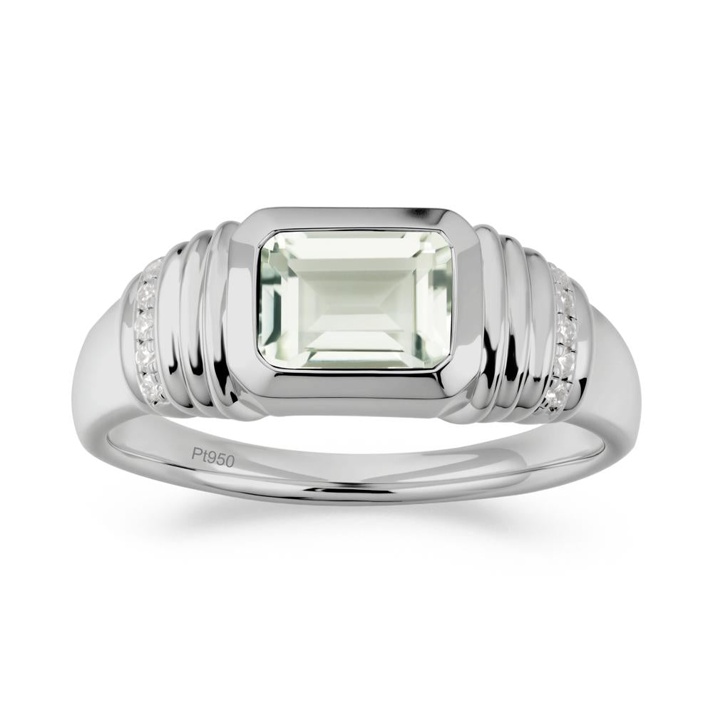 Emerald Cut Green Amethyst Bezel Ring for Men - LUO Jewelry #metal_platinum