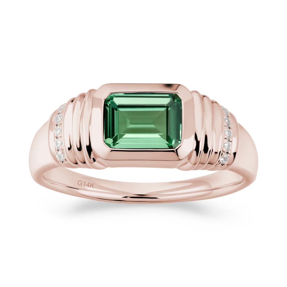 Wide Band Emerald Cut Green Sapphire Men Ring - LUO Jewelry #metal_14k rose gold