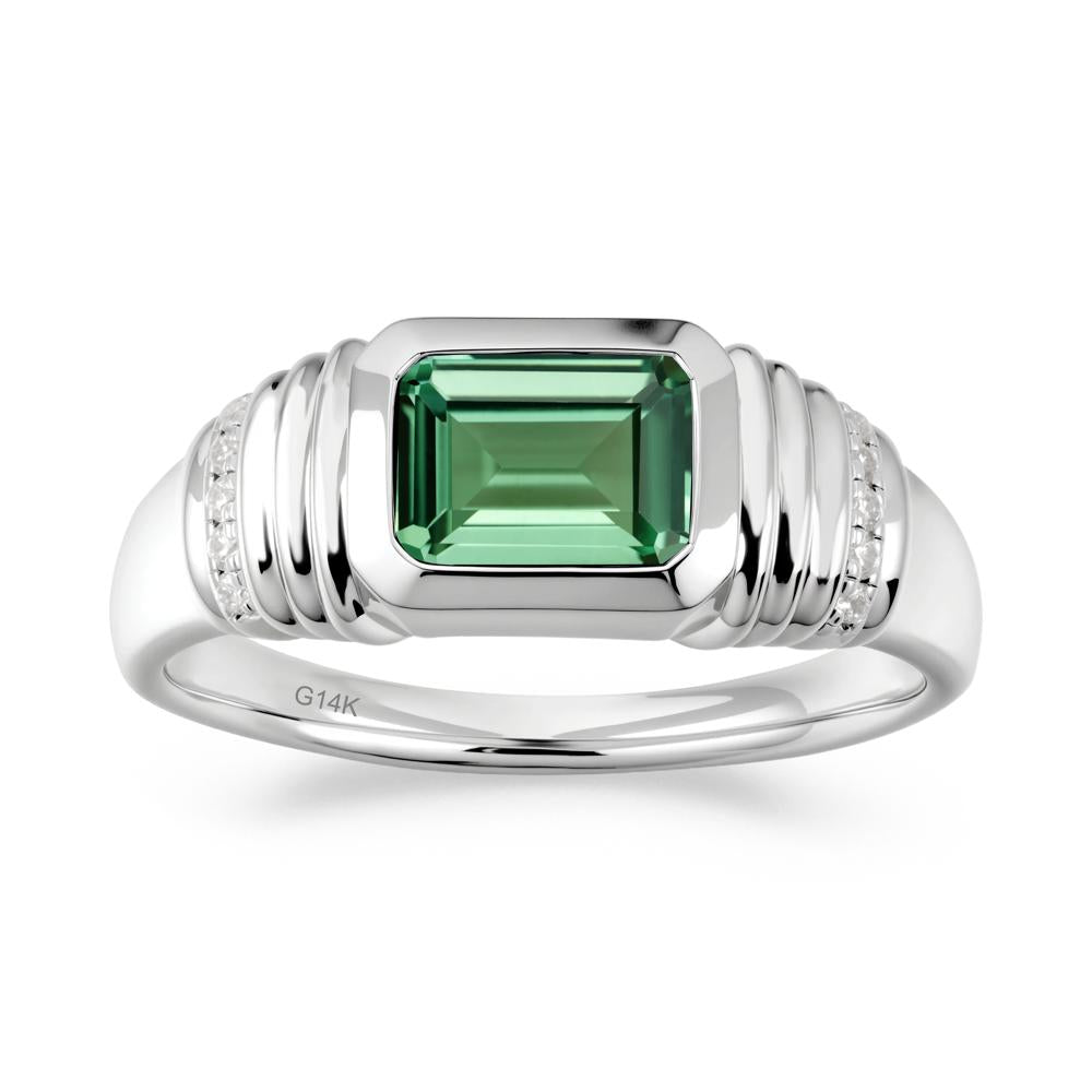 Wide Band Emerald Cut Green Sapphire Men Ring - LUO Jewelry #metal_14k white gold