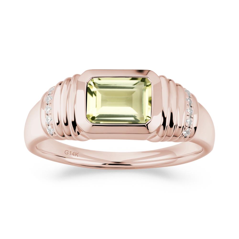 Wide Band Emerald Cut Lemon Quartz Men Ring - LUO Jewelry #metal_14k rose gold