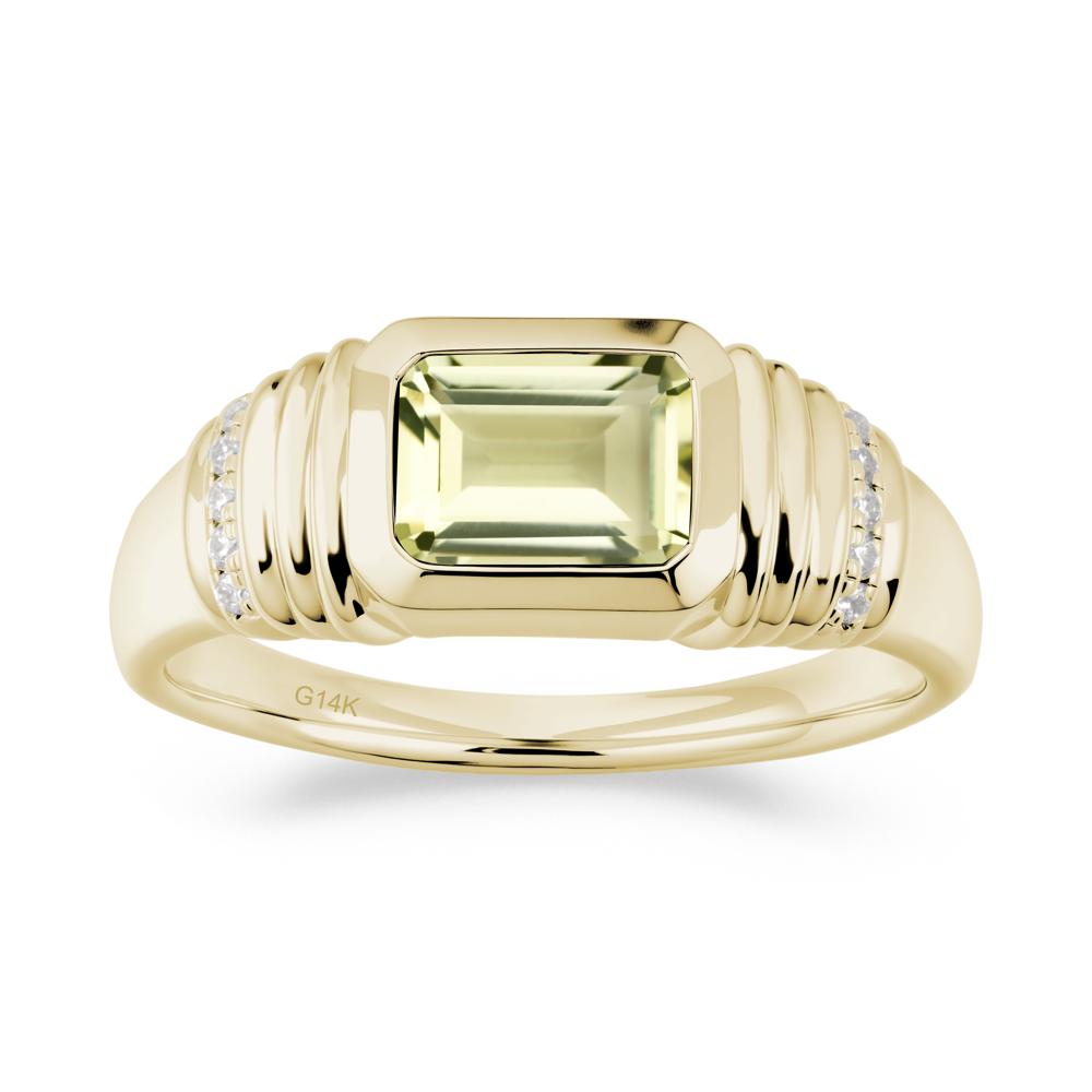Wide Band Emerald Cut Lemon Quartz Men Ring - LUO Jewelry #metal_14k yellow gold