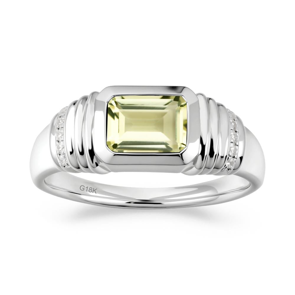 Wide Band Emerald Cut Lemon Quartz Men Ring - LUO Jewelry #metal_18k white gold