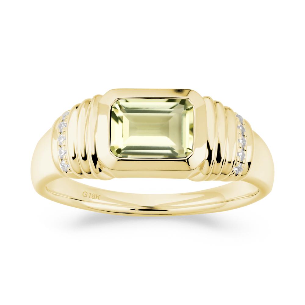 Wide Band Emerald Cut Lemon Quartz Men Ring - LUO Jewelry #metal_18k yellow gold