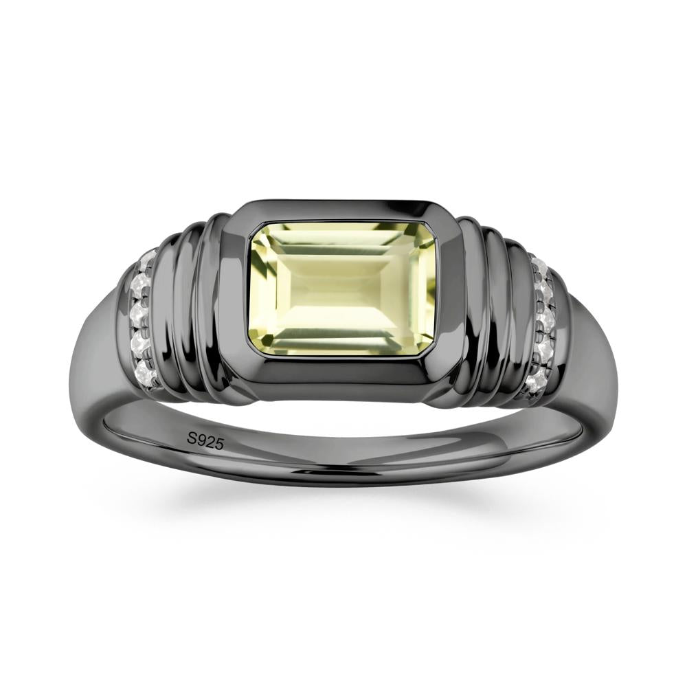 Wide Band Emerald Cut Lemon Quartz Men Ring - LUO Jewelry #metal_black finish sterling silver