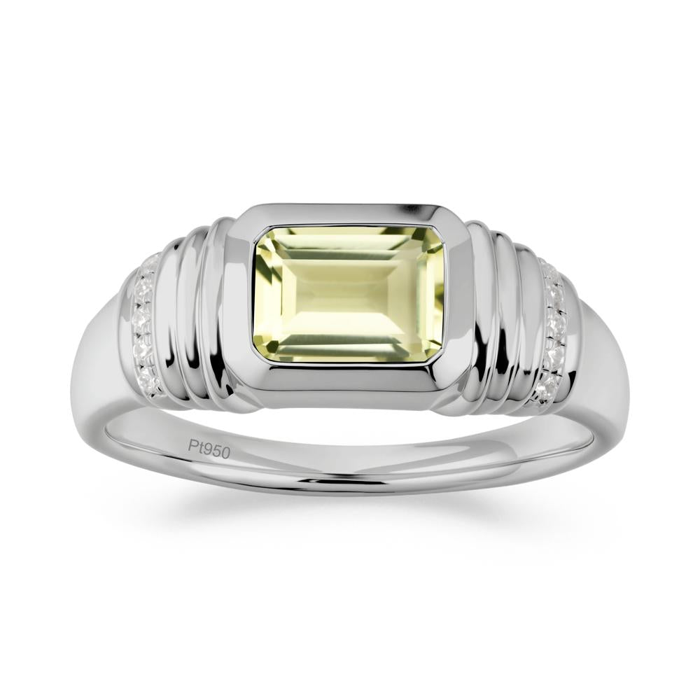 Wide Band Emerald Cut Lemon Quartz Men Ring - LUO Jewelry #metal_platinum