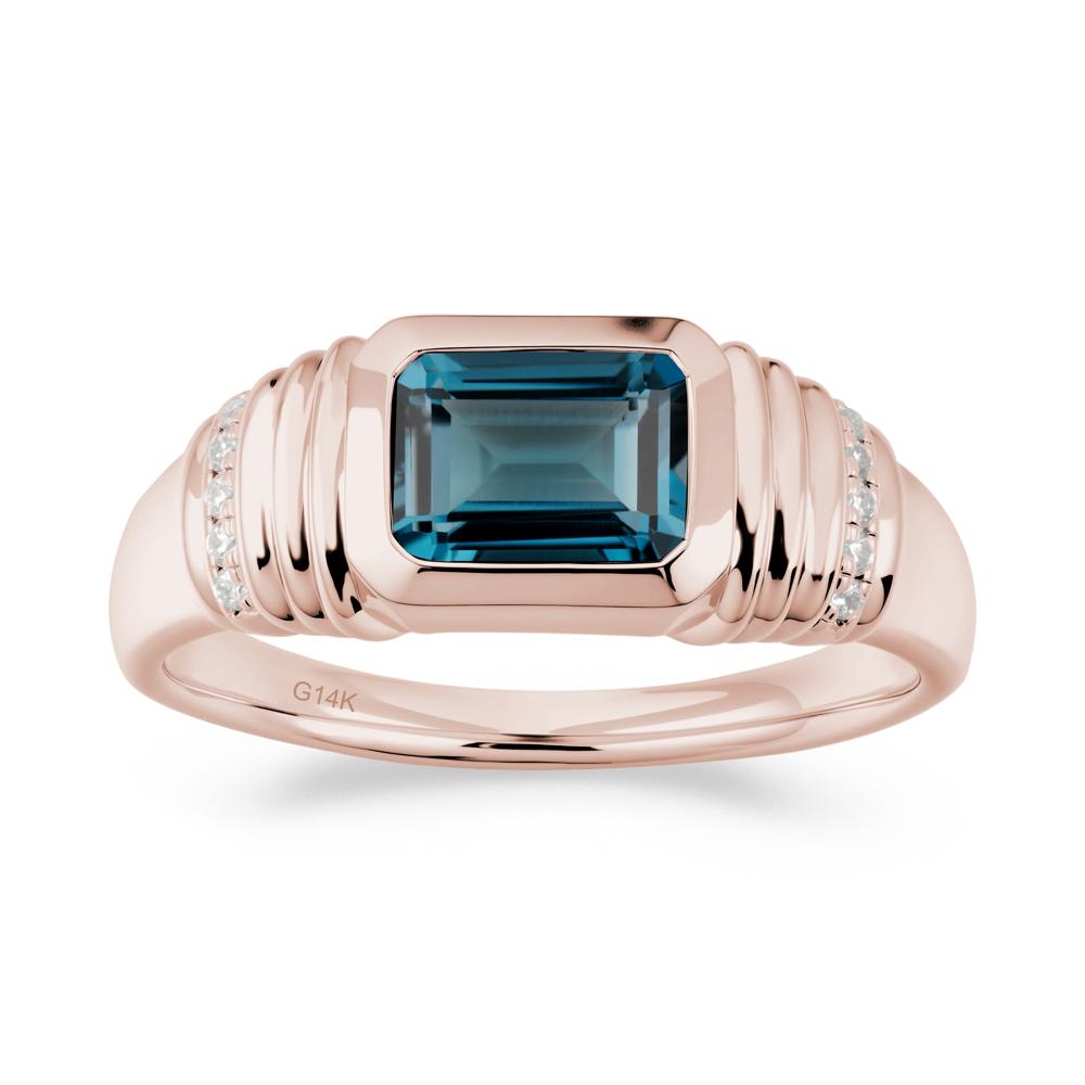 Emerald Cut London Blue Topaz Bezel Ring for Men - LUO Jewelry #metal_14k rose gold