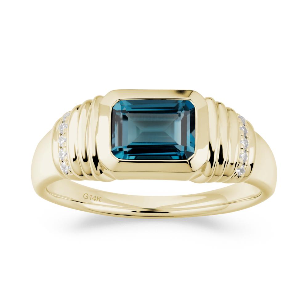 Emerald Cut London Blue Topaz Bezel Ring for Men - LUO Jewelry #metal_14k yellow gold