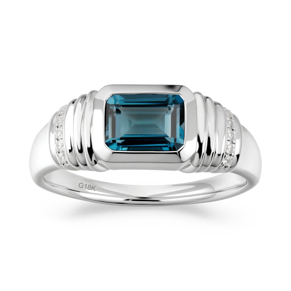 Emerald Cut London Blue Topaz Bezel Ring for Men - LUO Jewelry #metal_18k white gold