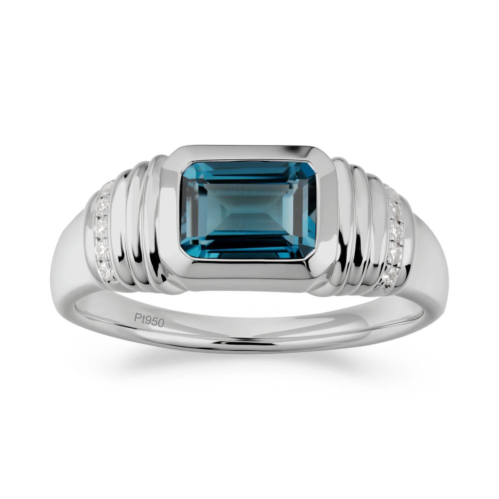 Emerald Cut London Blue Topaz Bezel Ring for Men - LUO Jewelry #metal_platinum