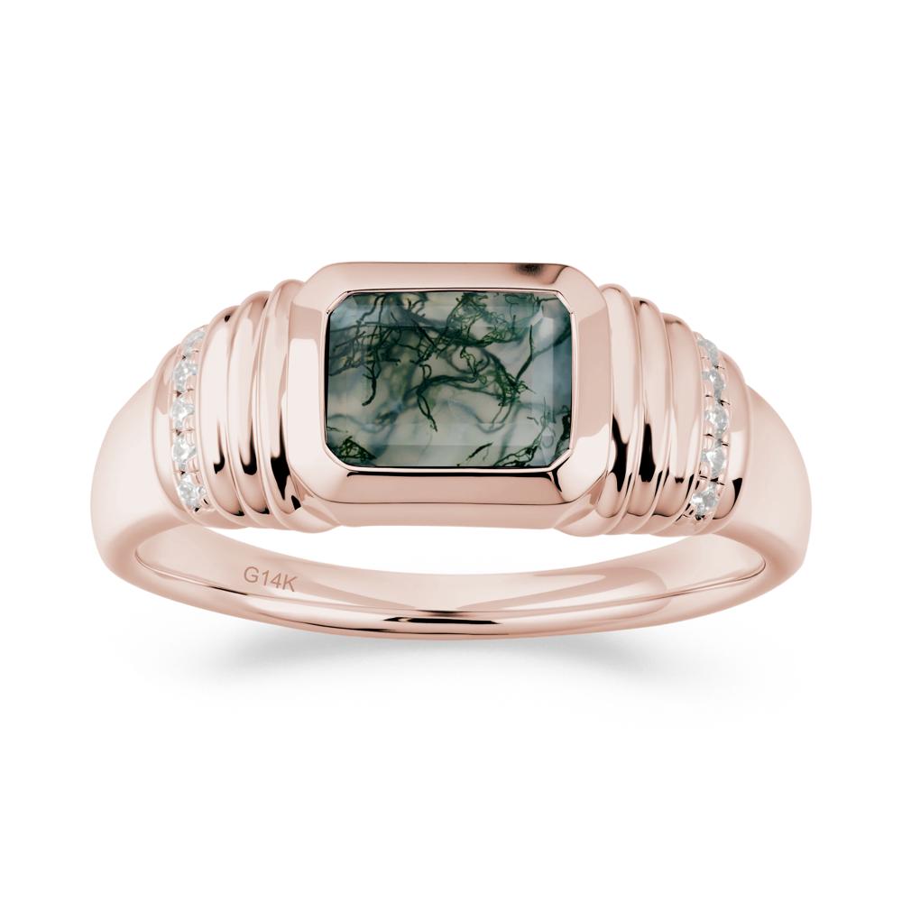 Wide Band Emerald Cut Moss Agate Men Ring - LUO Jewelry #metal_14k rose gold