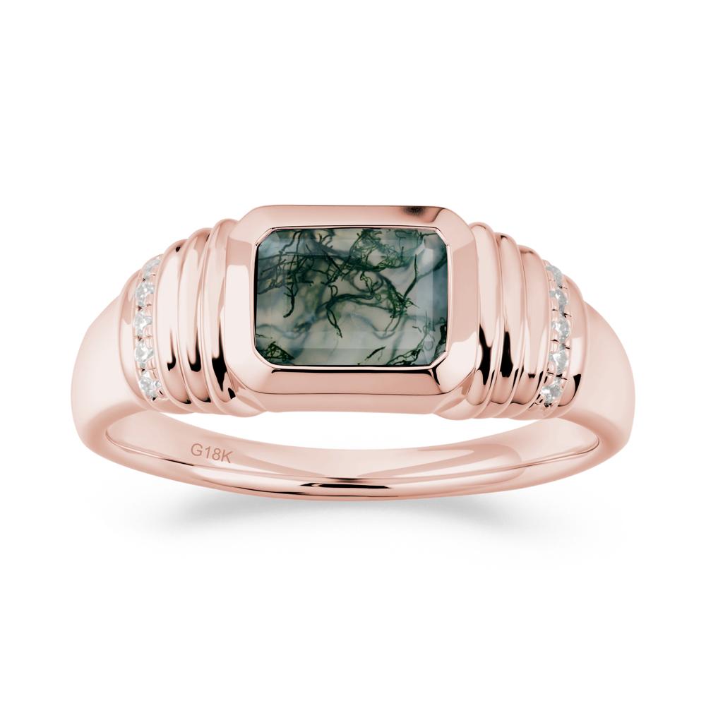Wide Band Emerald Cut Moss Agate Men Ring - LUO Jewelry #metal_18k rose gold