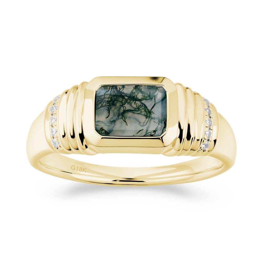Wide Band Emerald Cut Moss Agate Men Ring - LUO Jewelry #metal_18k yellow gold