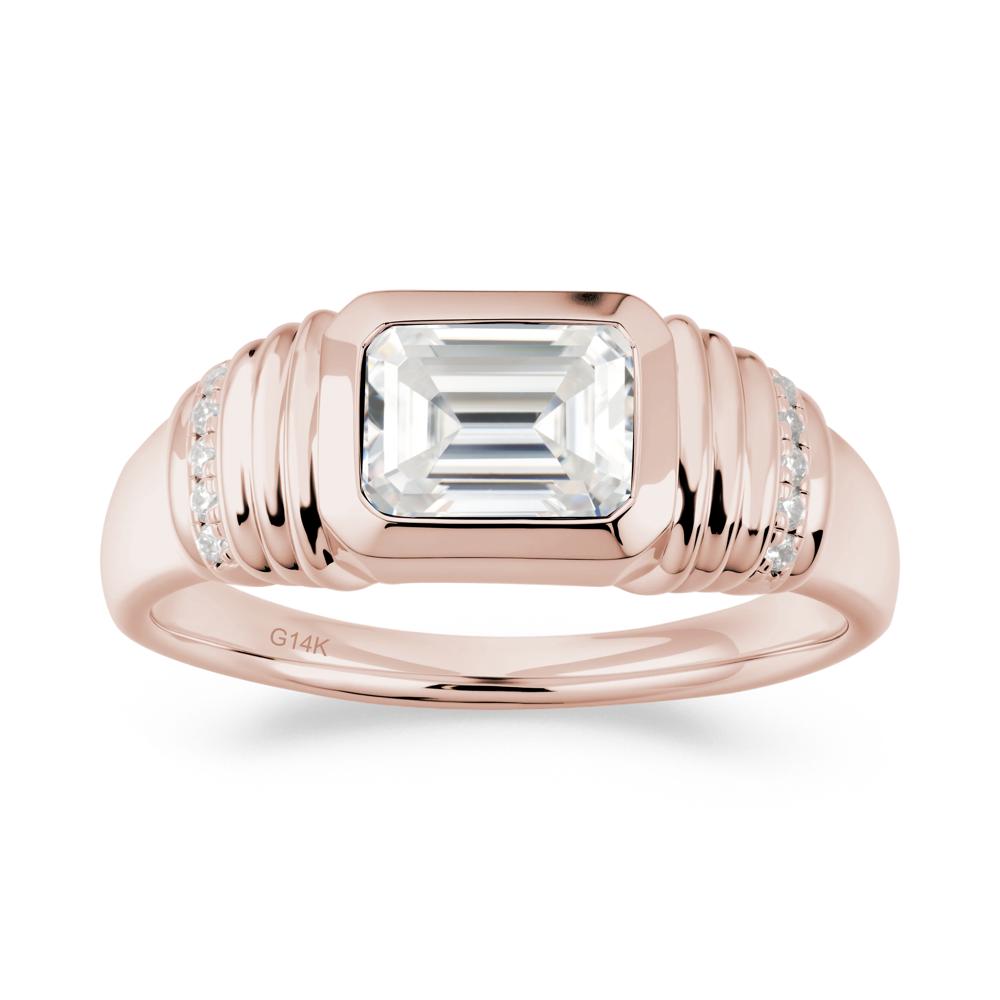 Emerald Cut Moissanite Bezel Ring for Men - LUO Jewelry #metal_14k rose gold