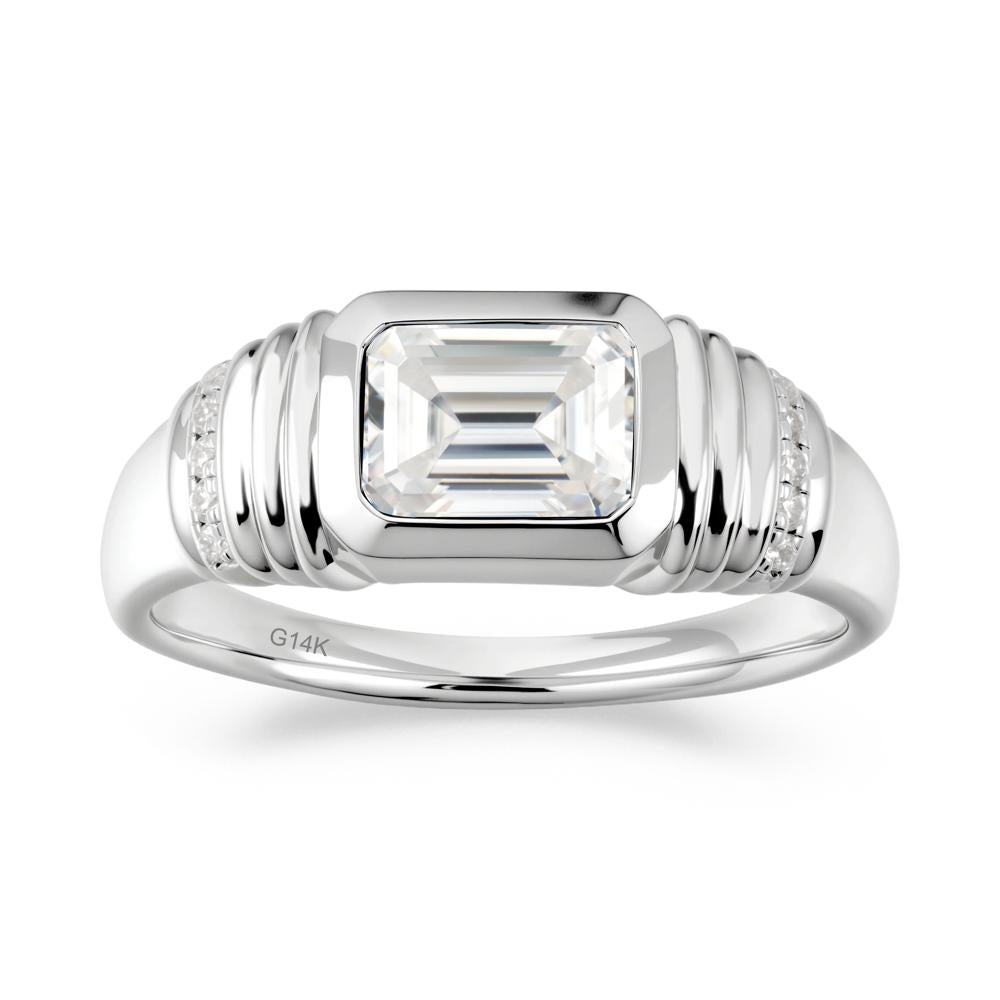 Emerald Cut Moissanite Bezel Ring for Men - LUO Jewelry #metal_14k white gold
