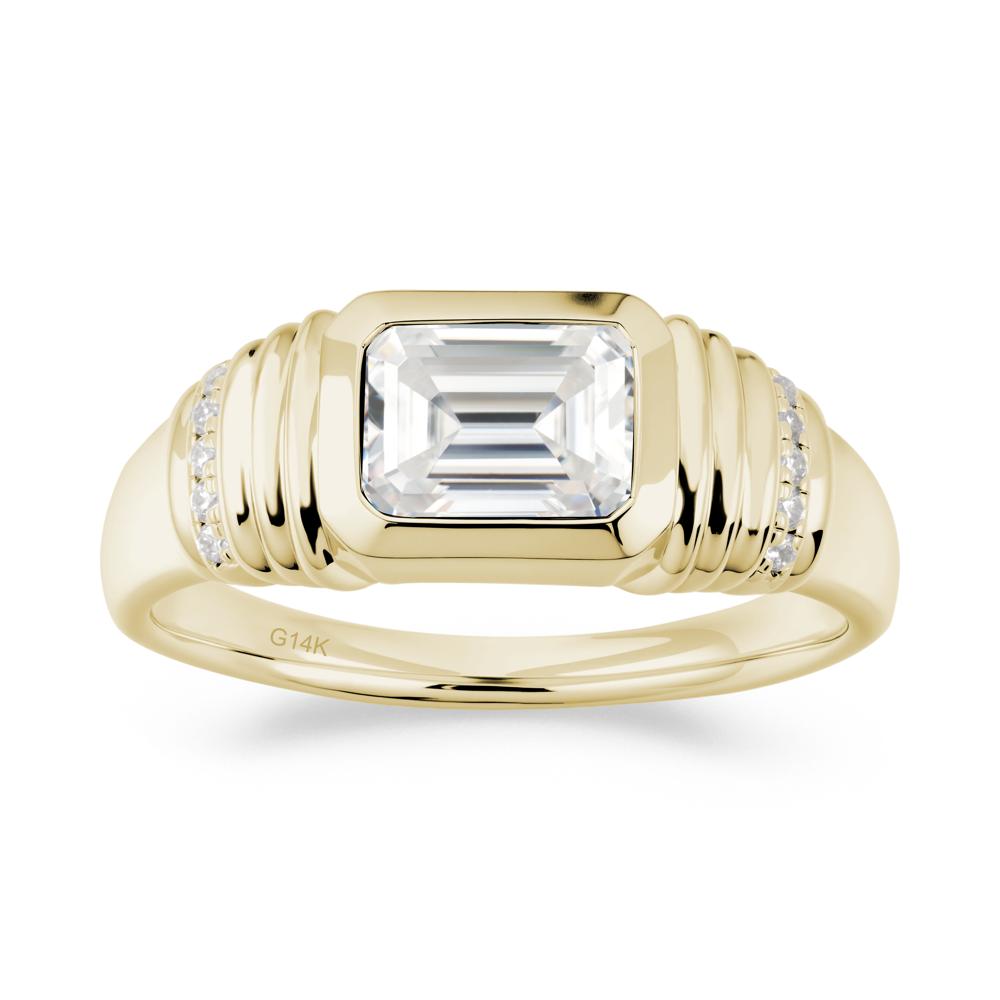 Emerald Cut Moissanite Bezel Ring for Men - LUO Jewelry #metal_14k yellow gold