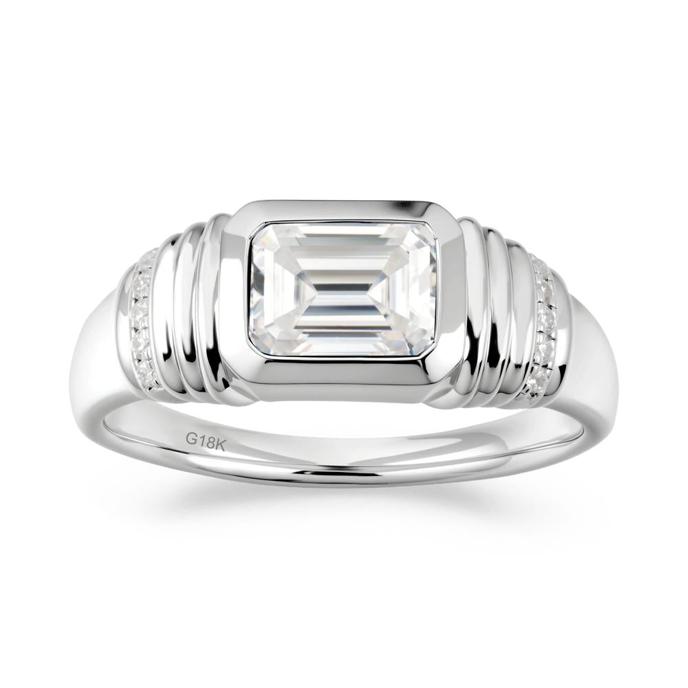 Emerald Cut Moissanite Bezel Ring for Men - LUO Jewelry #metal_18k white gold