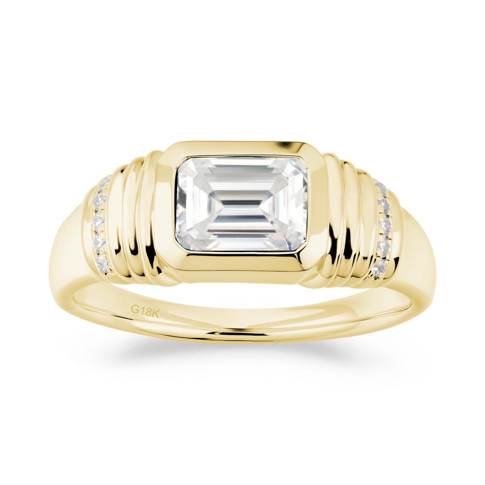Emerald Cut Moissanite Bezel Ring for Men - LUO Jewelry #metal_18k yellow gold