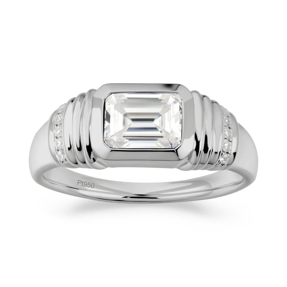 Emerald Cut Moissanite Bezel Ring for Men - LUO Jewelry #metal_platinum