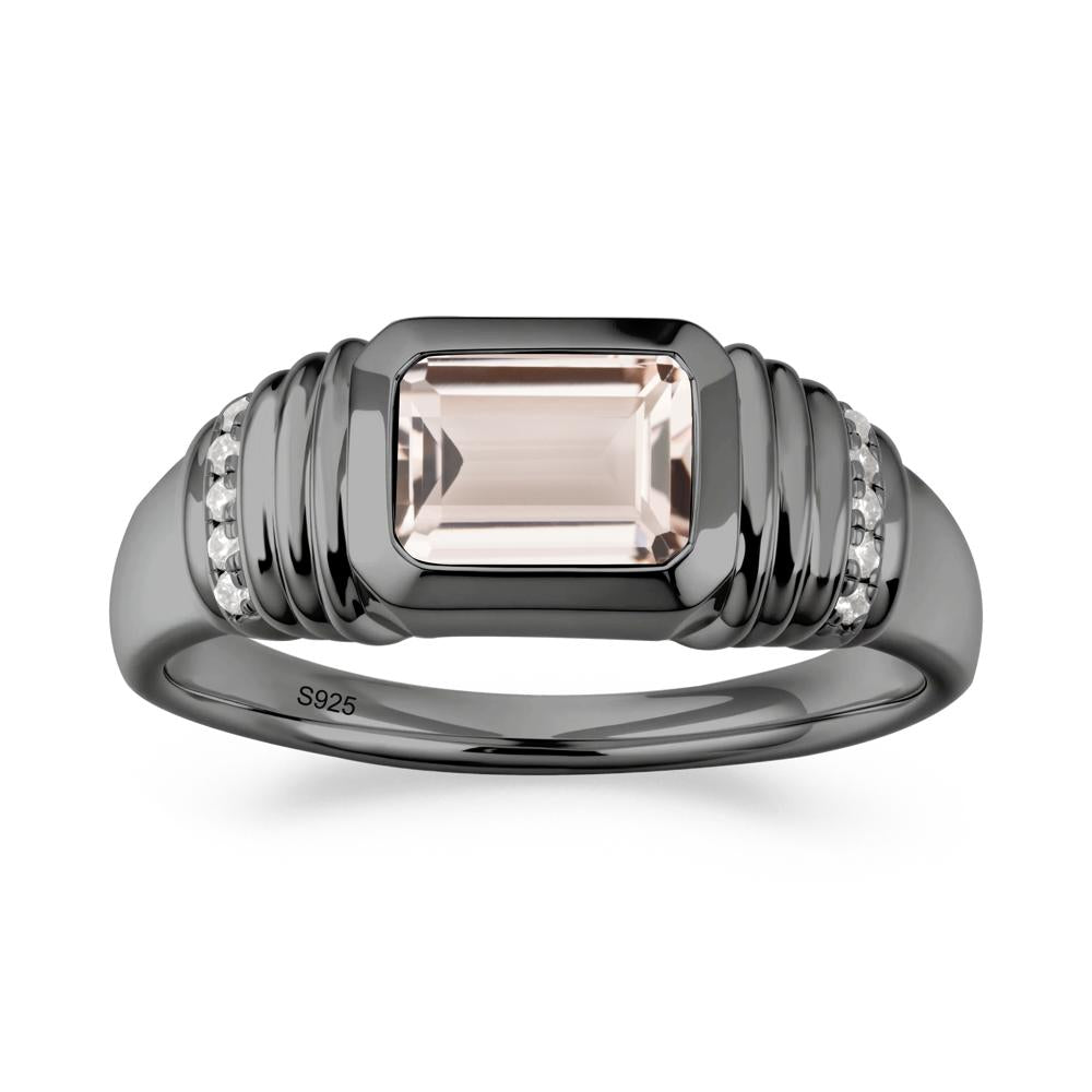 Emerald Cut Morganite Bezel Ring for Men - LUO Jewelry #metal_black finish sterling silver