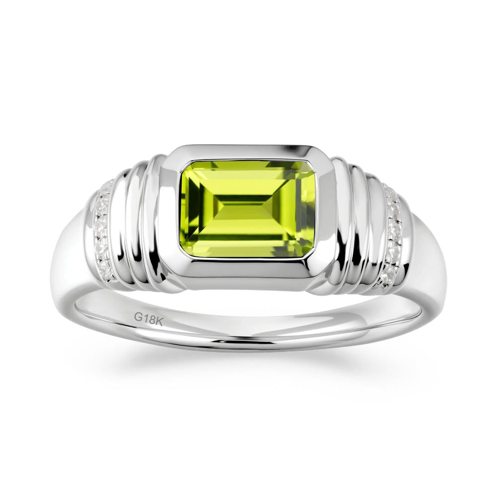 Emerald Cut Peridot Bezel Ring for Men - LUO Jewelry #metal_18k white gold