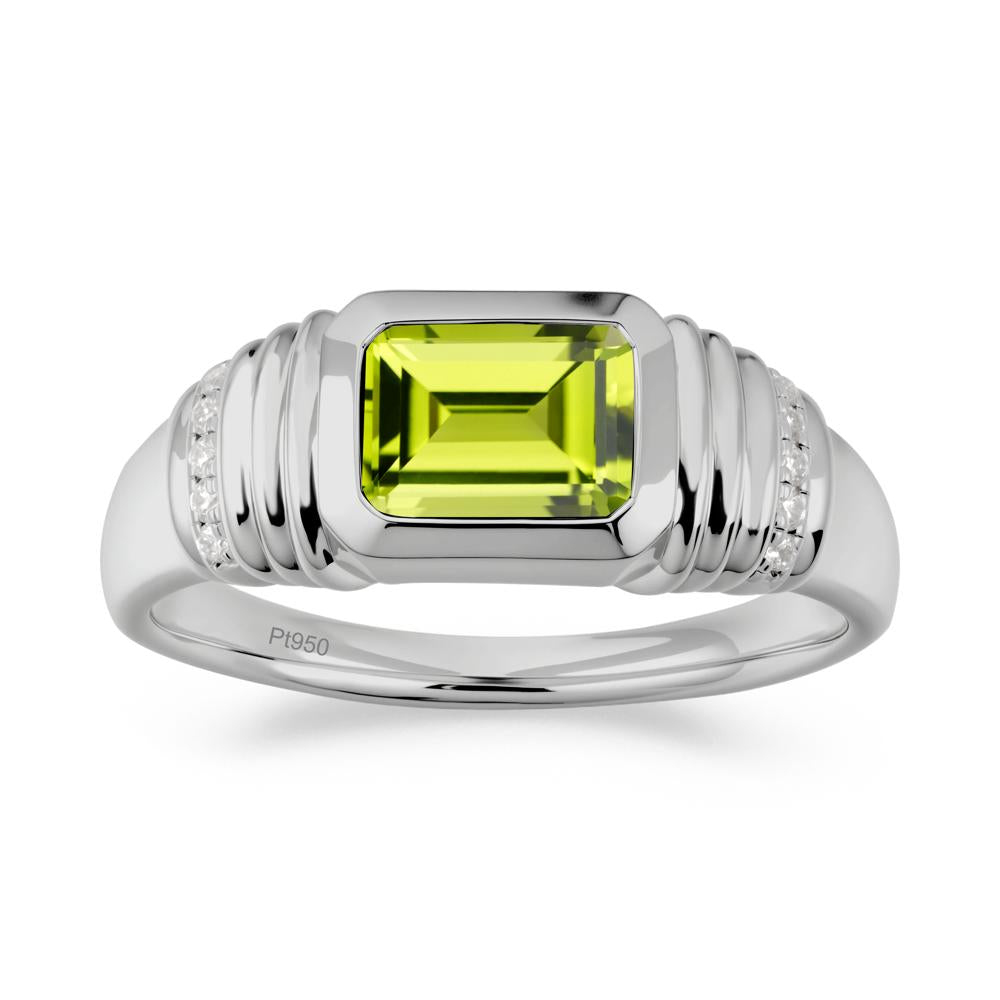 Emerald Cut Peridot Bezel Ring for Men - LUO Jewelry #metal_platinum