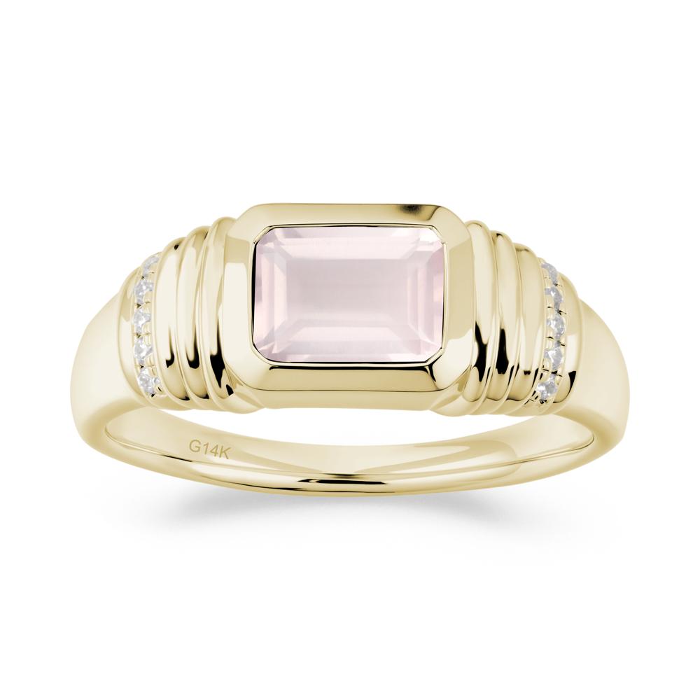 Emerald Cut Rose Quartz Bezel Ring for Men - LUO Jewelry #metal_14k yellow gold
