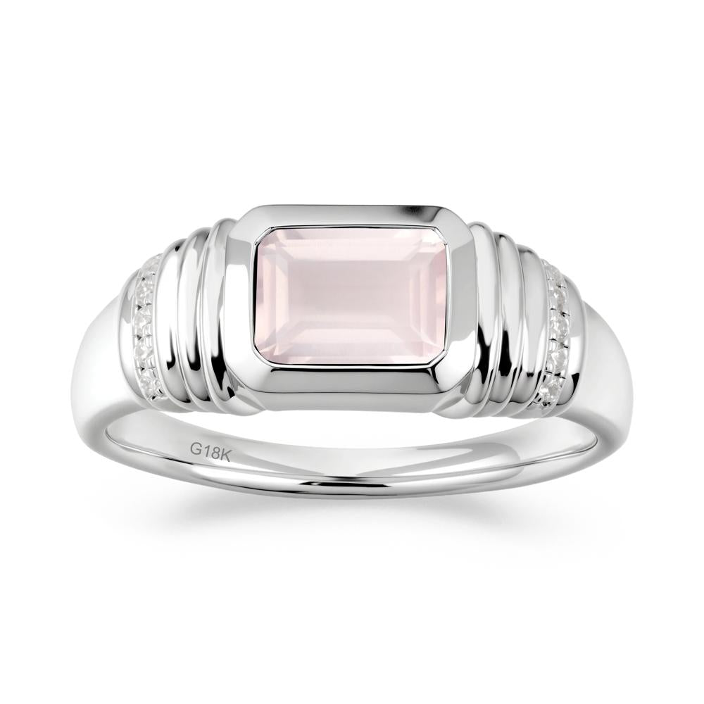 Emerald Cut Rose Quartz Bezel Ring for Men - LUO Jewelry #metal_18k white gold