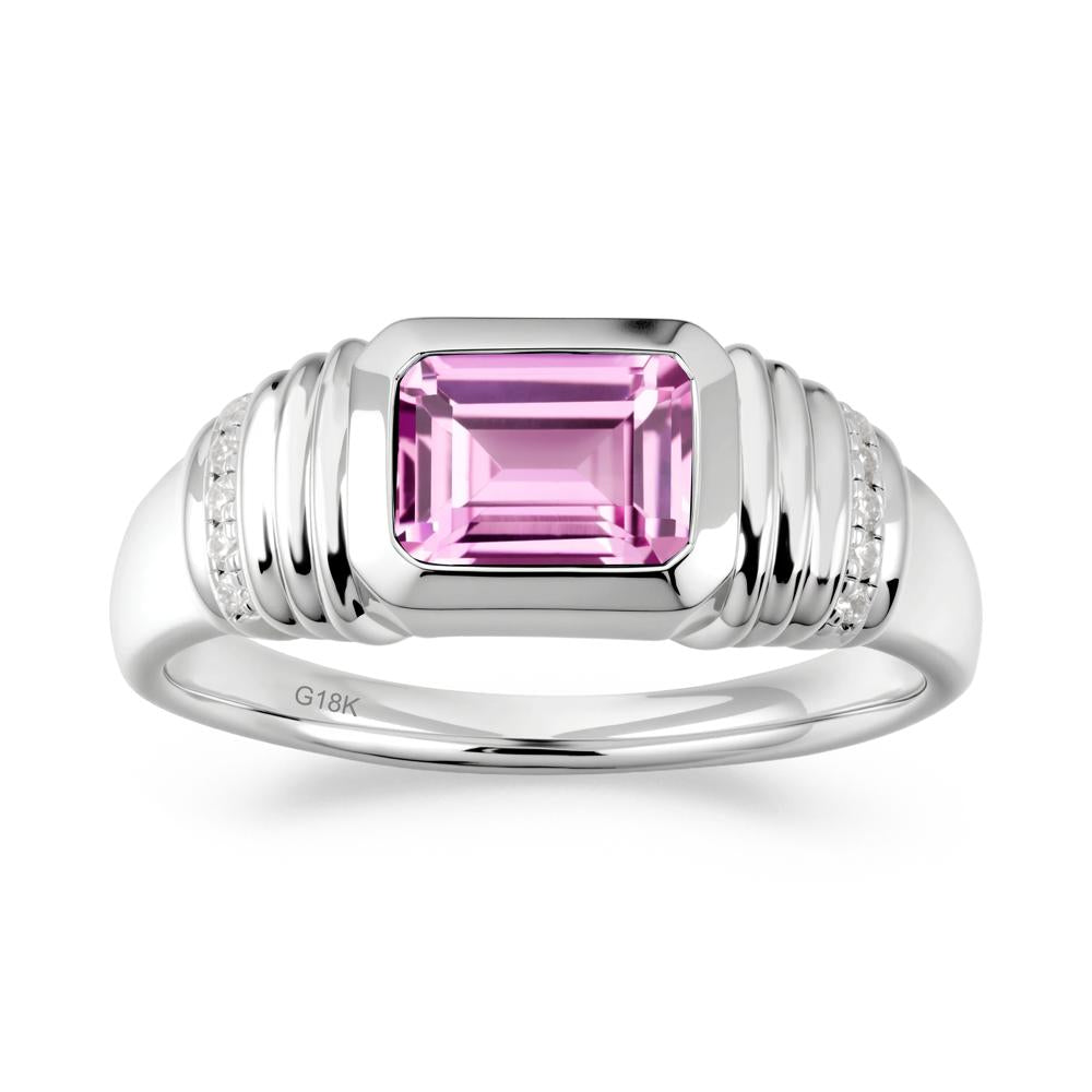 Emerald Cut Pink Sapphire Bezel Ring for Men - LUO Jewelry #metal_18k white gold