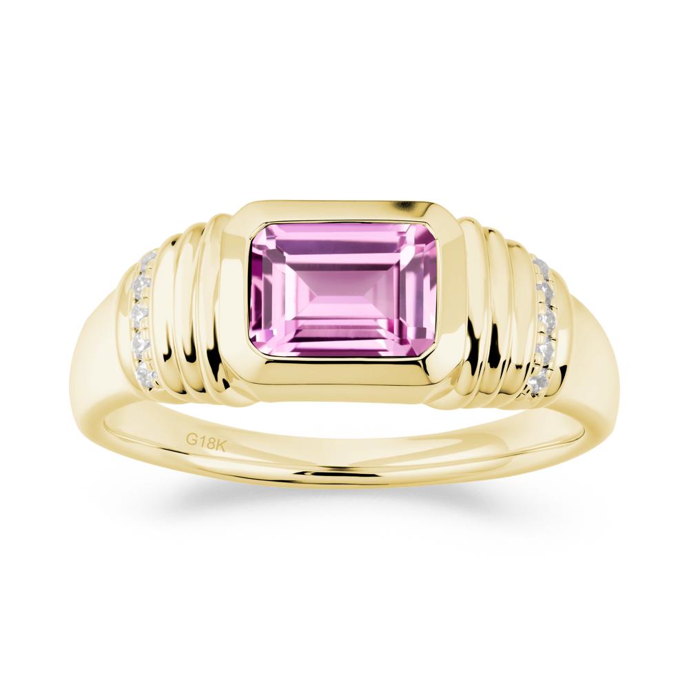 Emerald Cut Pink Sapphire Bezel Ring for Men - LUO Jewelry #metal_18k yellow gold