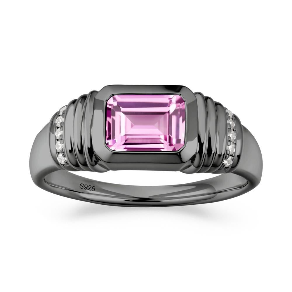 Emerald Cut Pink Sapphire Bezel Ring for Men - LUO Jewelry #metal_black finish sterling silver