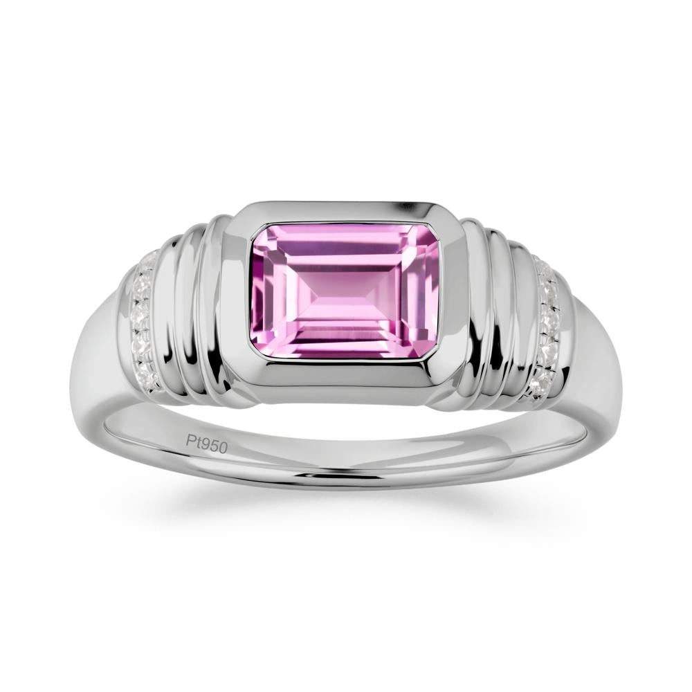 Emerald Cut Pink Sapphire Bezel Ring for Men - LUO Jewelry #metal_platinum