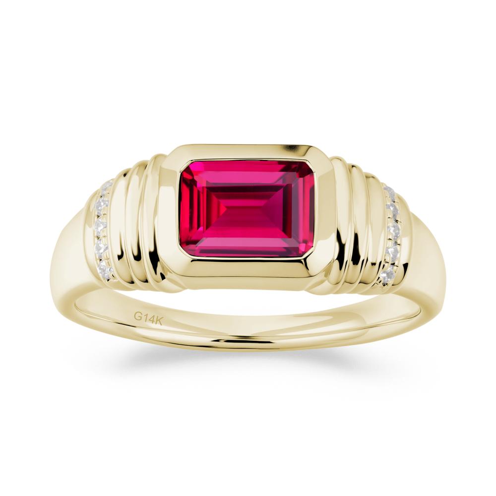 Wide Band Emerald Cut Ruby Men Ring | LUO