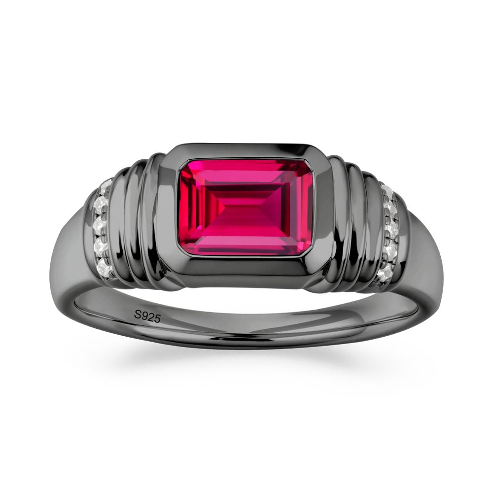 Wide Band Emerald Cut Ruby Men Ring - LUO Jewelry #metal_black finish sterling silver