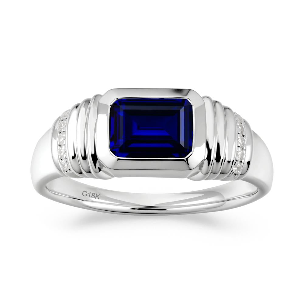 Emerald Cut Sapphire Bezel Ring for Men - LUO Jewelry #metal_18k white gold