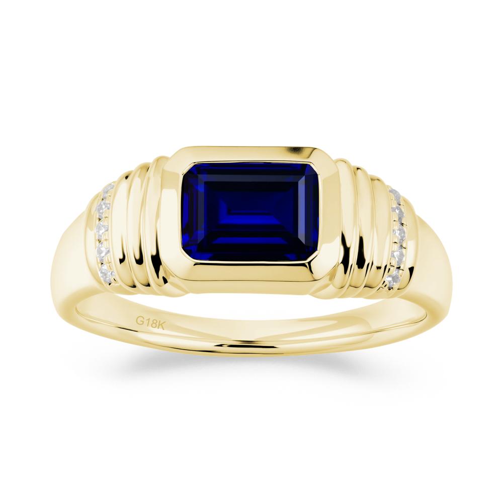 Emerald Cut Sapphire Bezel Ring for Men - LUO Jewelry #metal_18k yellow gold