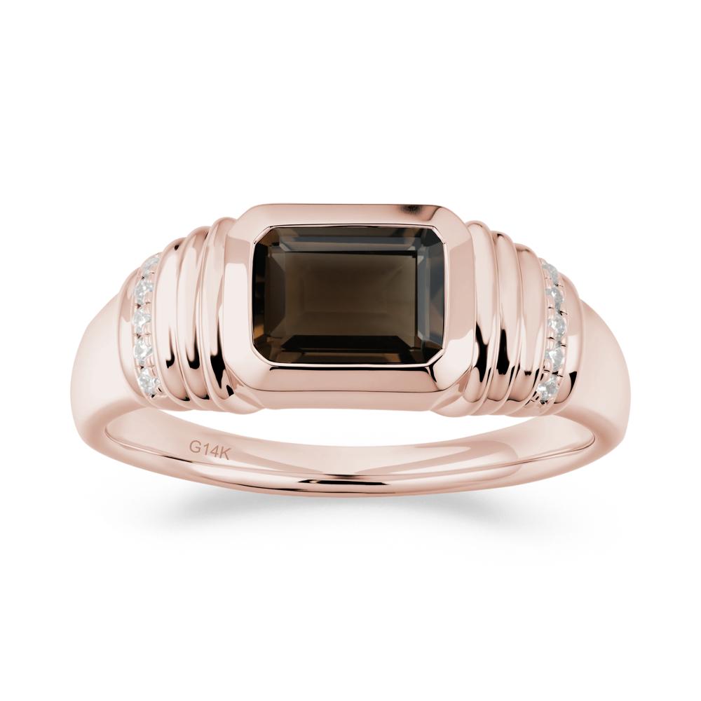 Wide Band Emerald Cut Smoky Quartz Men Ring - LUO Jewelry #metal_14k rose gold