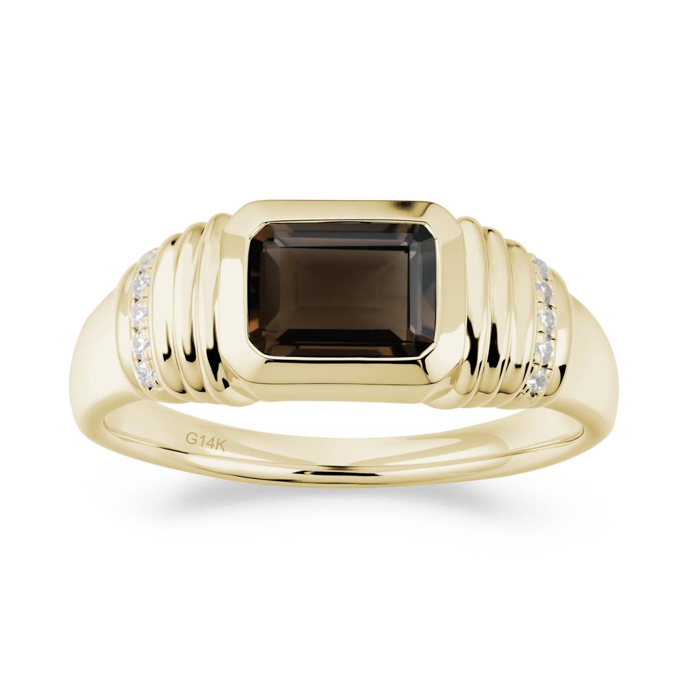 Wide Band Emerald Cut Smoky Quartz Men Ring - LUO Jewelry #metal_14k yellow gold