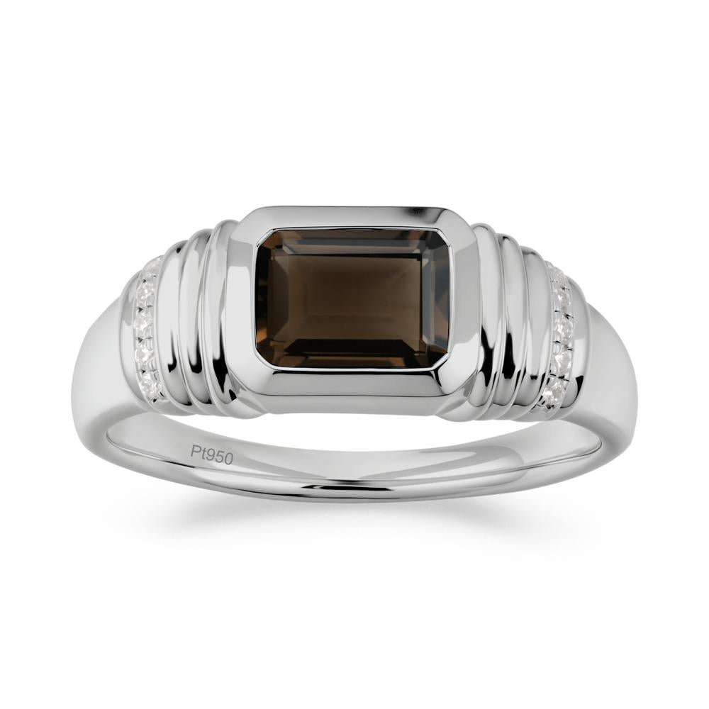 Wide Band Emerald Cut Smoky Quartz Men Ring - LUO Jewelry #metal_platinum